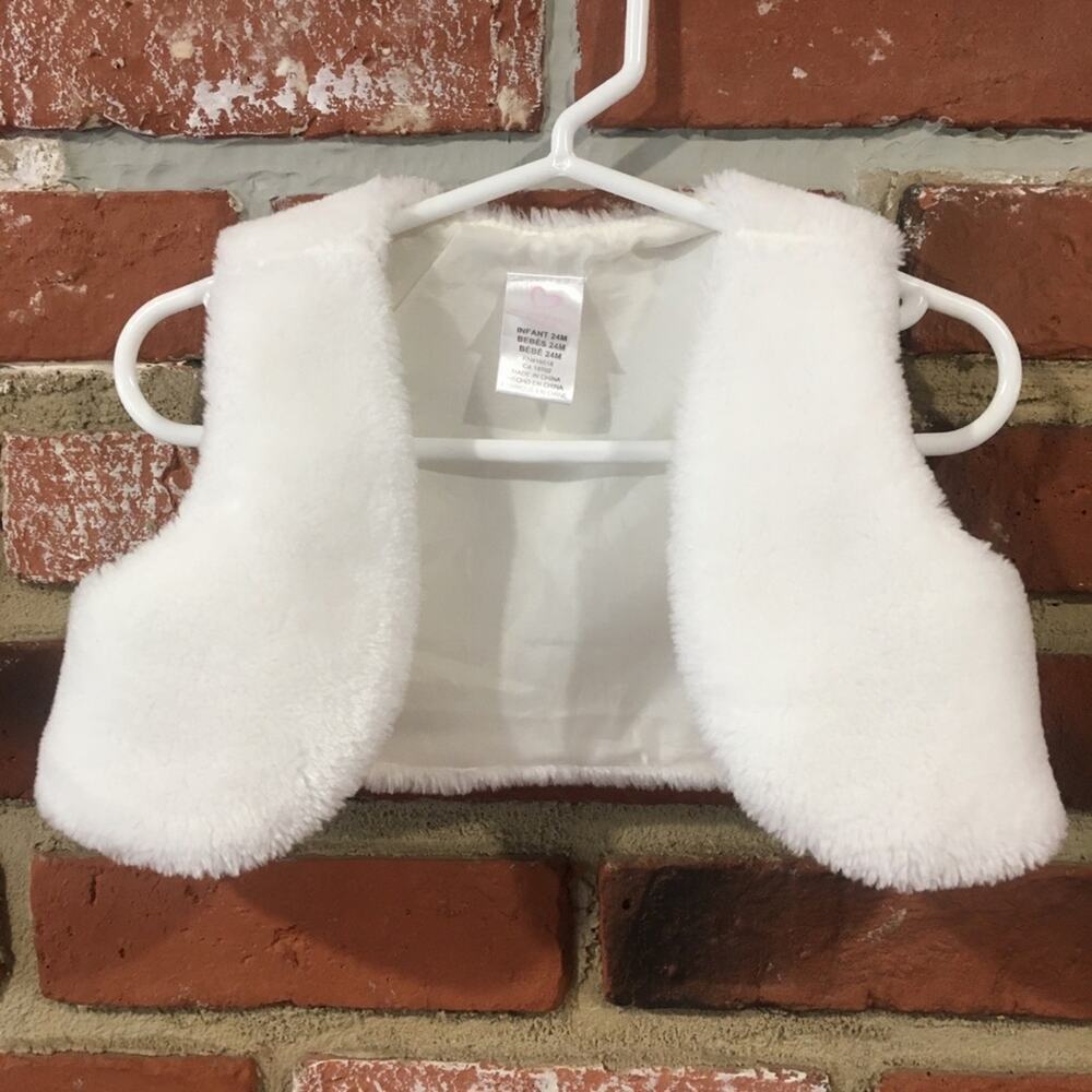 Baby Girl Furry White Vest Sz 24 m White Faux Fur Vest